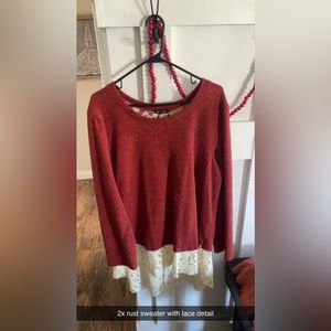 Boutique rust sweater with lace detail